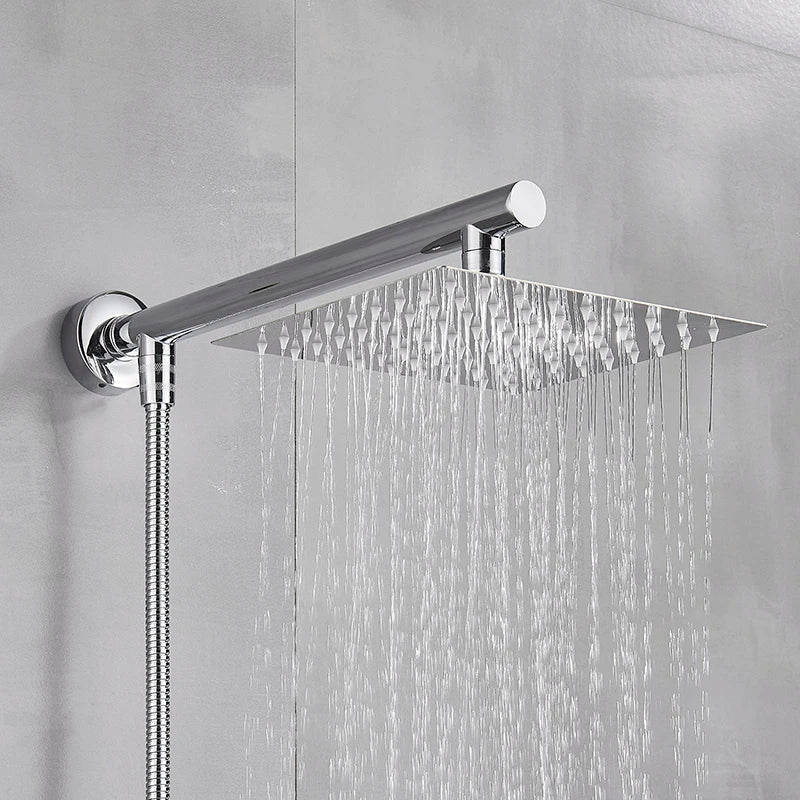 8/10/12 Inch Ultra-thin Wall Mount Rainfall Shower Head With 16inch Stainless Steel Shower Arm 150cm ABS Hose Bathroom Hardware Aimak Store