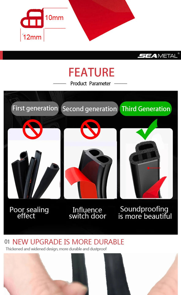 SEAMETAL Car Door Seal Strip Rubber Double Layer Sealing Protector Soundproof Waterproof Weather Strips for Car Door Hood Trunk Aimak Store