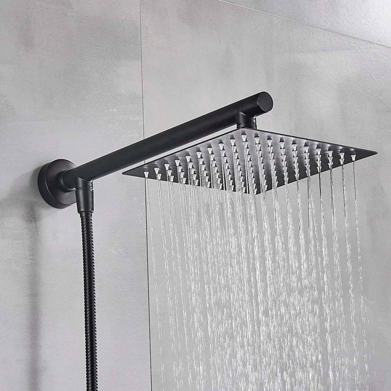 8/10/12 Inch Ultra-thin Wall Mount Rainfall Shower Head With 16inch Stainless Steel Shower Arm 150cm ABS Hose Bathroom Hardware Aimak Store