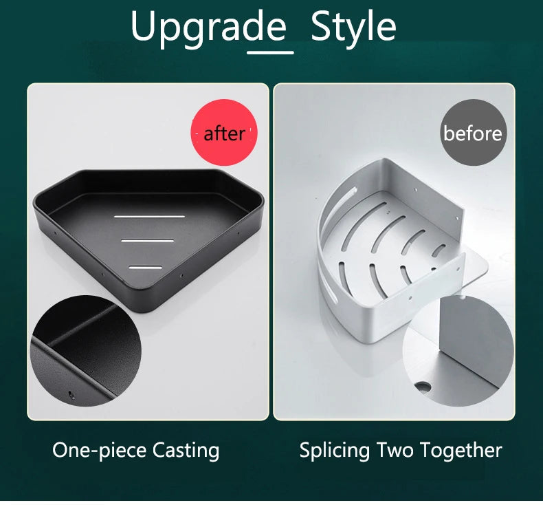 Bathroom Shelf Corner Space Aluminum Bathroom Triangle Basket Shower Room Storage Rack Wall Mounted Black/Matte/Grey Aimak Store