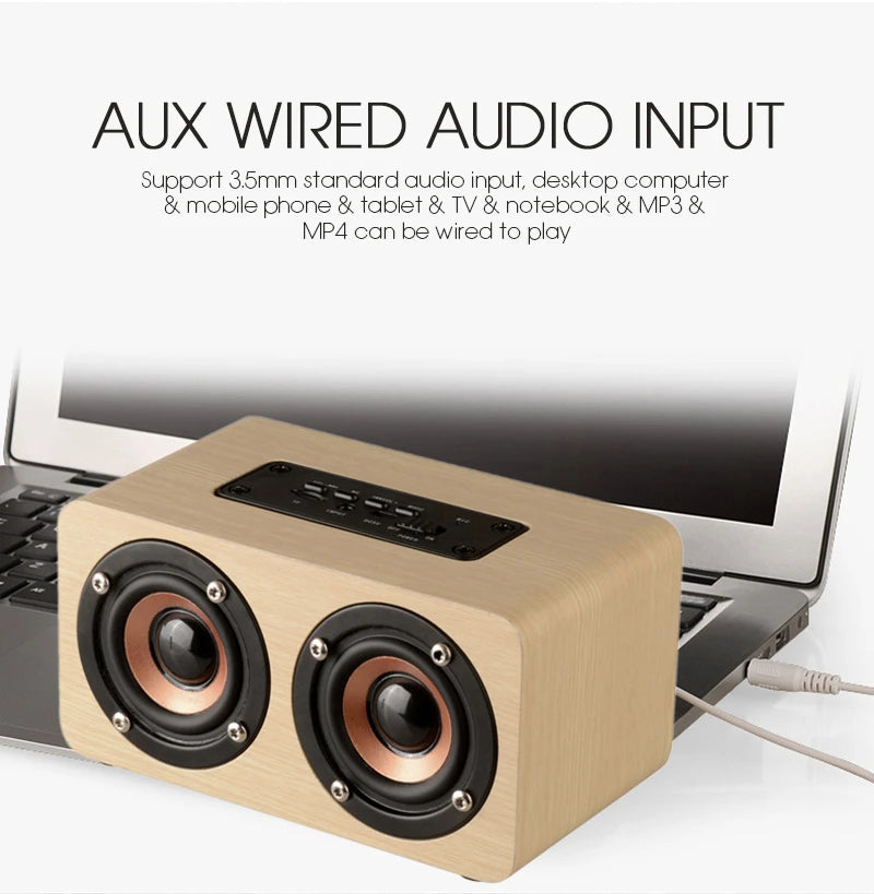6W Wooden Bluetooth Speaker Portable Stereo HiFi Speakers TF Play Hand Free Call AUX Input Super Bass Loudspeaker Dual Subwoofer Aimak Store