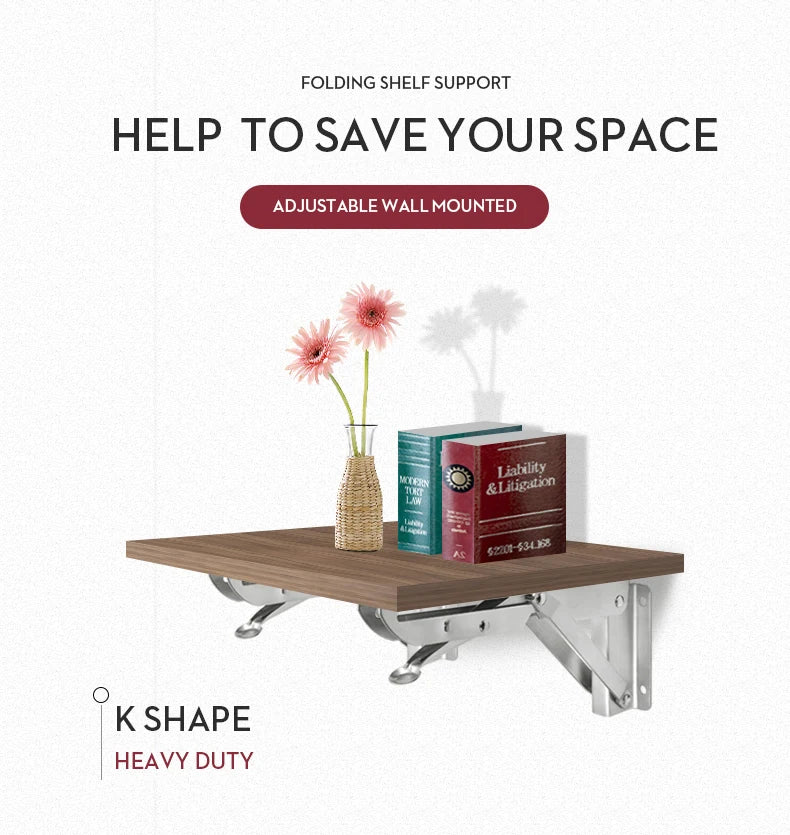 KAK 2pcs Folding Shelf Bracket Heavy Duty Stainless Steel Collapsible Shelf Bracket Hardware for Table Work RV Car Saving Space Aimak Store