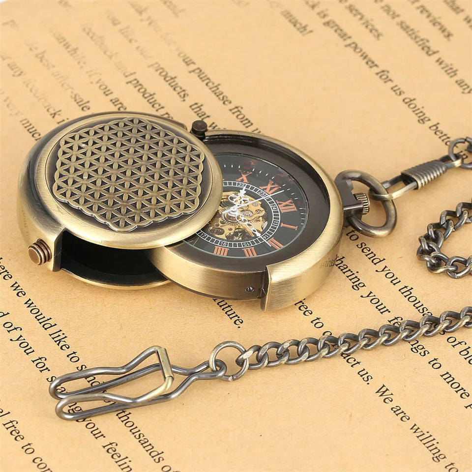 Steampunk Bronze Mechanical Pocket Watch Retro Creative Rotating Cover Roman Numeral Display Manual Mechanism Pendant Male Clock Aimak Store