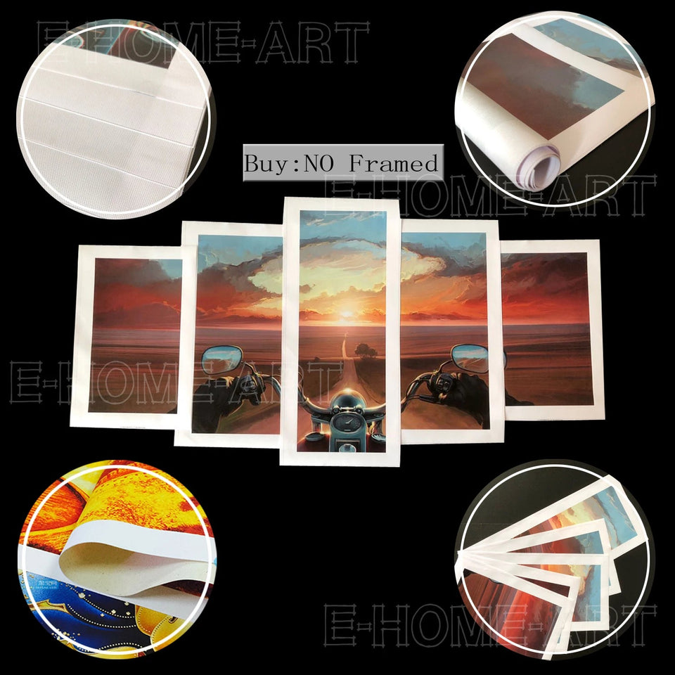 5 Pieces Wall Art Canvas Painting Big Full Moon over Ocean Landscape Modern Abstract Pictures For Living Room Home Decoration Aimak Store