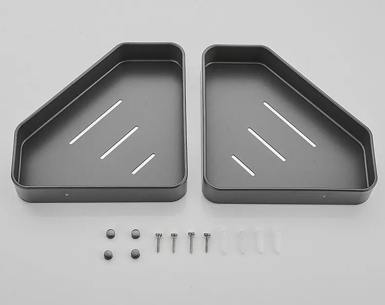 Bathroom Shelf Corner Space Aluminum Bathroom Triangle Basket Shower Room Storage Rack Wall Mounted Black/Matte/Grey Aimak Store