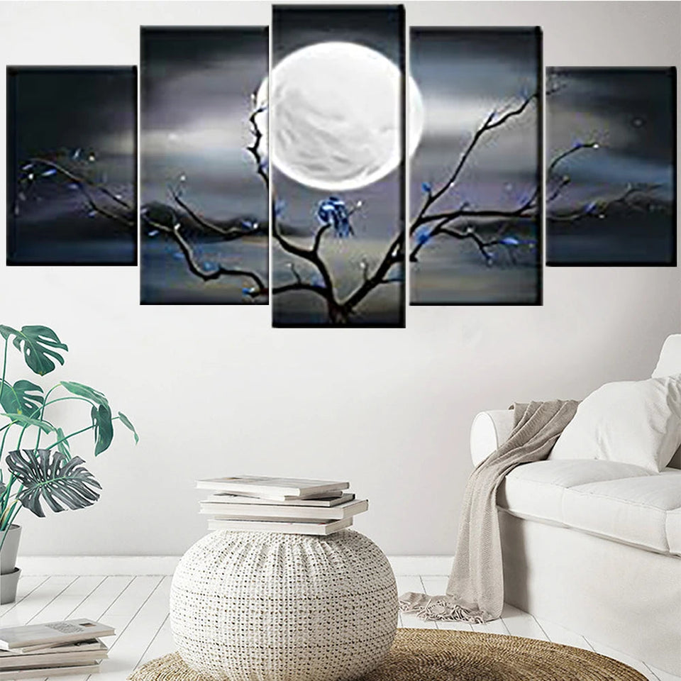 5 Pieces Wall Art Canvas Painting Big Full Moon over Ocean Landscape Modern Abstract Pictures For Living Room Home Decoration Aimak Store