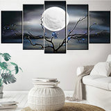 5 Pieces Wall Art Canvas Painting Big Full Moon over Ocean Landscape Modern Abstract Pictures For Living Room Home Decoration Aimak Store