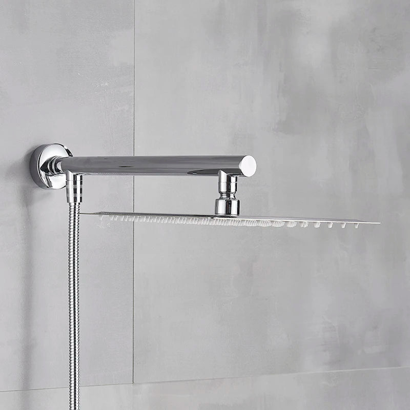 8/10/12 Inch Ultra-thin Wall Mount Rainfall Shower Head With 16inch Stainless Steel Shower Arm 150cm ABS Hose Bathroom Hardware Aimak Store