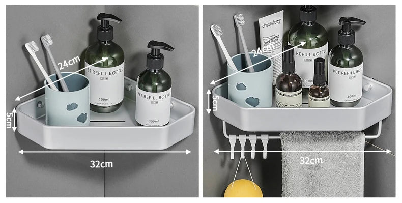 Bathroom Shelf Corner Space Aluminum Bathroom Triangle Basket Shower Room Storage Rack Wall Mounted Black/Matte/Grey Aimak Store