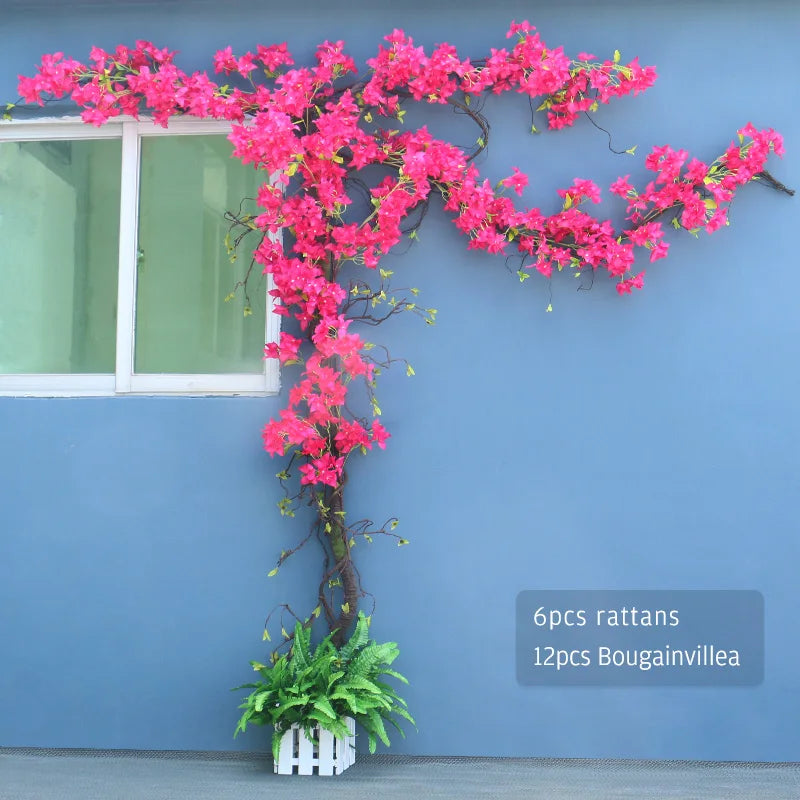 Artificial Flower Rattan Tree Vine Bougainvillea Floral Wall Plants Tree Wedding Christams Party Festival Outdoor Garden Decor Aimak Store