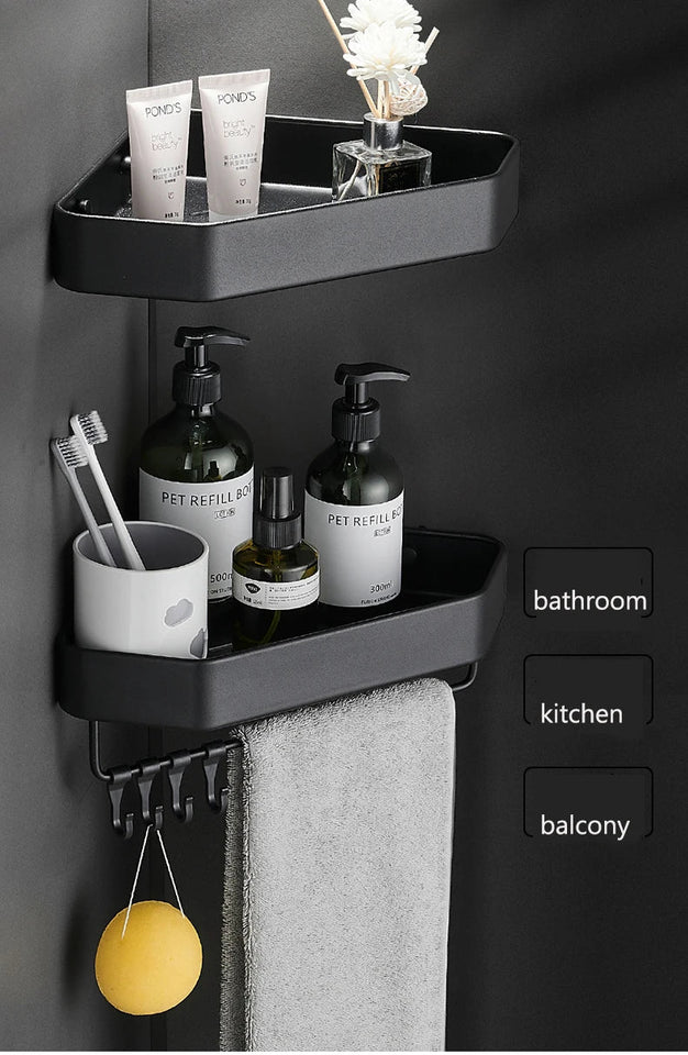 Bathroom Shelf Corner Space Aluminum Bathroom Triangle Basket Shower Room Storage Rack Wall Mounted Black/Matte/Grey Aimak Store