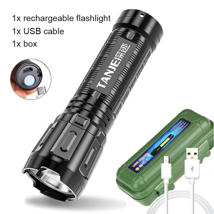 Portable LED Flashlight USB Rechargeable Pocket Flashlight Waterproof Torch with Output Power Bank Function for Camoping Hiking Aimak Store
