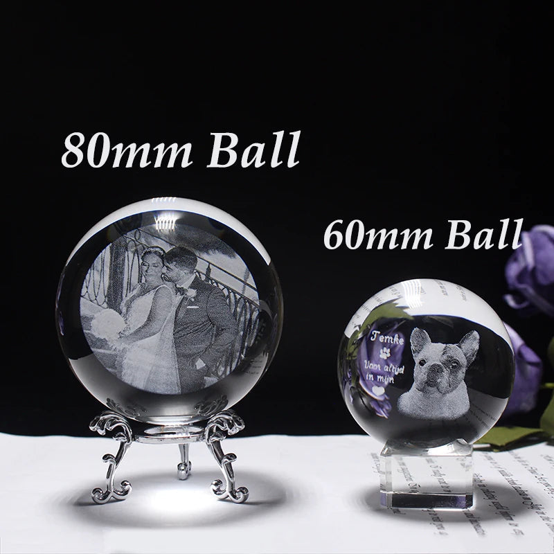 Photo Text Personalized Crystal Ball 2D Laser Engraving Pets Baby Family Picture Customized Glass Sphere Souvenir Birthday Gifts Aimak Store