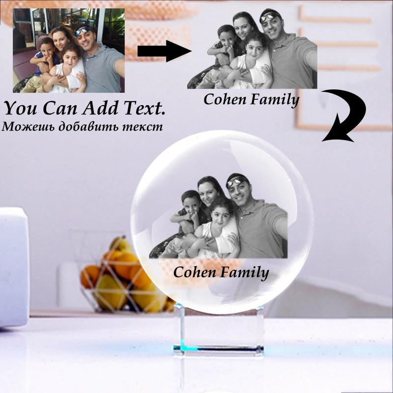 Photo Text Personalized Crystal Ball 2D Laser Engraving Pets Baby Family Picture Customized Glass Sphere Souvenir Birthday Gifts Aimak Store