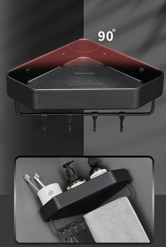 Bathroom Shelf Corner Space Aluminum Bathroom Triangle Basket Shower Room Storage Rack Wall Mounted Black/Matte/Grey Aimak Store