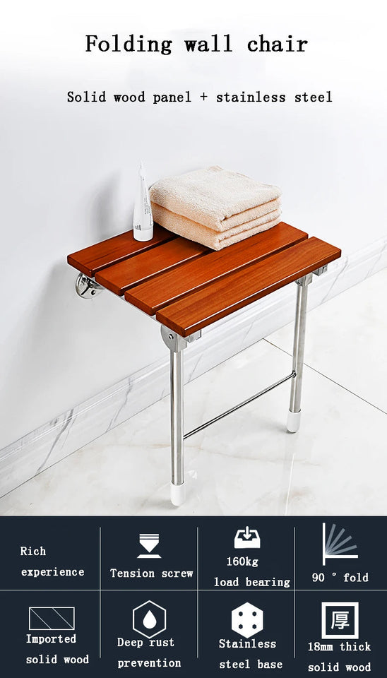 Wall Mounted Solid Wood Folding Stool Bathroom And Shower Chair Porch Shoe Changing Stool Relaxation Bathroom Folding Chair Aimak Store