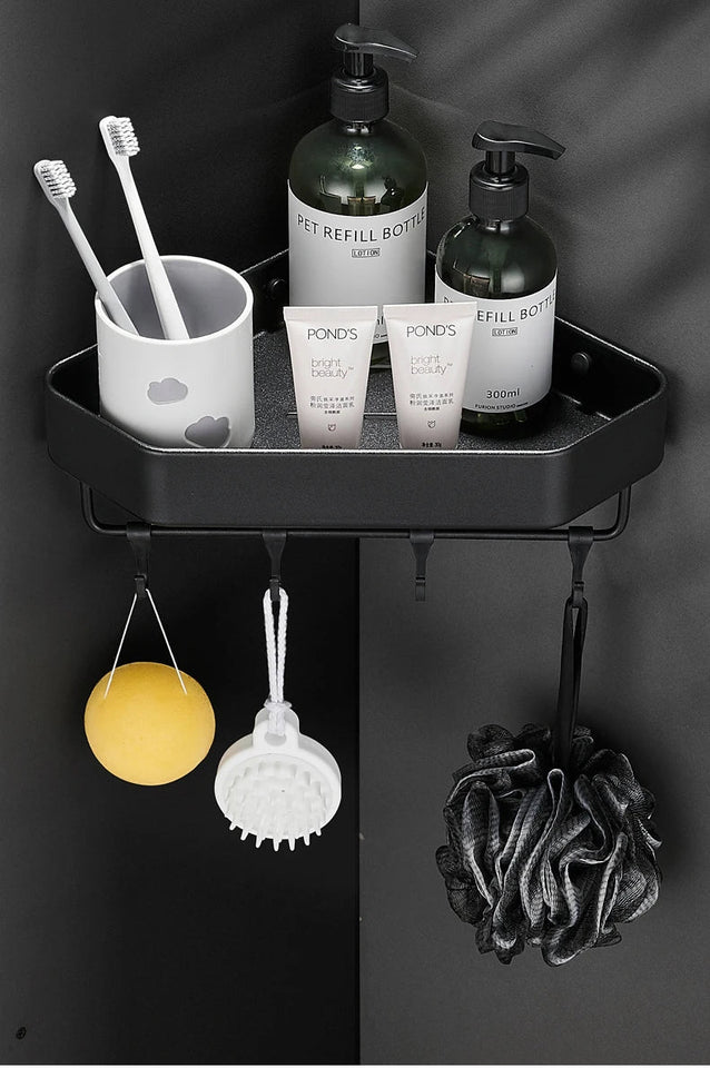 Bathroom Shelf Corner Space Aluminum Bathroom Triangle Basket Shower Room Storage Rack Wall Mounted Black/Matte/Grey Aimak Store
