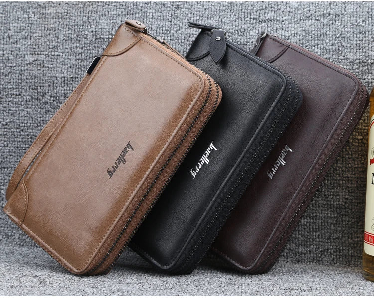 New Men Wallets Large Capacity Cell Phone Pocket Double Zipper Clutch Bag Passcard  Male Business Purse Aimak Store