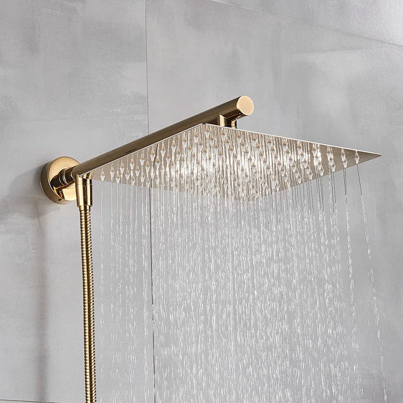 8/10/12 Inch Ultra-thin Wall Mount Rainfall Shower Head With 16inch Stainless Steel Shower Arm 150cm ABS Hose Bathroom Hardware Aimak Store