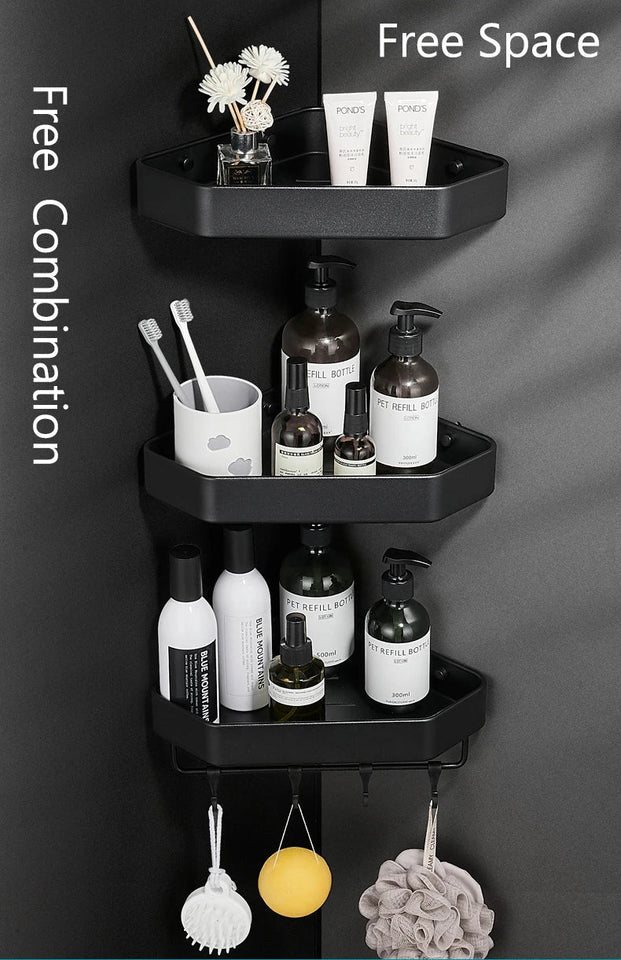 Bathroom Shelf Corner Space Aluminum Bathroom Triangle Basket Shower Room Storage Rack Wall Mounted Black/Matte/Grey Aimak Store