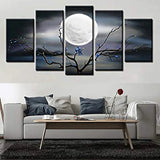 5 Pieces Wall Art Canvas Painting Big Full Moon over Ocean Landscape Modern Abstract Pictures For Living Room Home Decoration Aimak Store