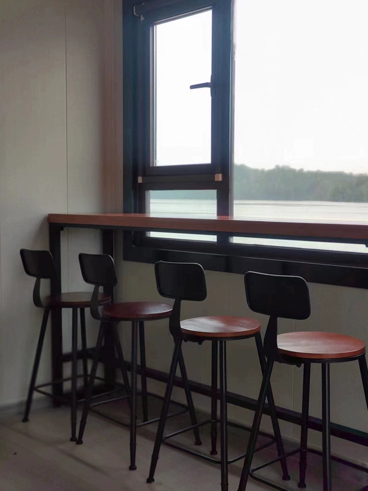 American Style Iron Bar Chair Coffee Shop Milk Tea Shop High Chairs Retro Backrest Seat Solid Wood Sitting Face Counter Stool Aimak Store