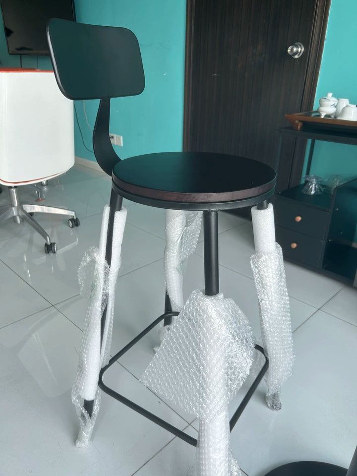 American Style Iron Bar Chair Coffee Shop Milk Tea Shop High Chairs Retro Backrest Seat Solid Wood Sitting Face Counter Stool Aimak Store