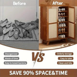 Bamboo Shoe Cabinet, 2-Door Entrance Shoe Cabinet, 7-Layer Standing Shoe Storage Box, Adjustable Shelf, Retro Shoe Cabinet Shoe Aimak Store