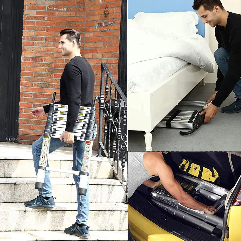 DayPlus 3.2-6.2M Telescopic Ladder with Roof Hook Kit Aluminium Portable Multi-Purpose Folding Portable Heavy Duty Extendable Aimak Store