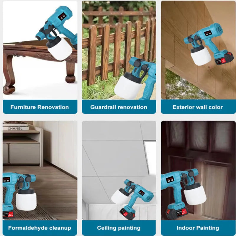 800ML Electric Spray Gun Cordless Paint Sprayer Auto Furniture Steel Coating Airbrush Compatible For 21V Battery Aimak Store