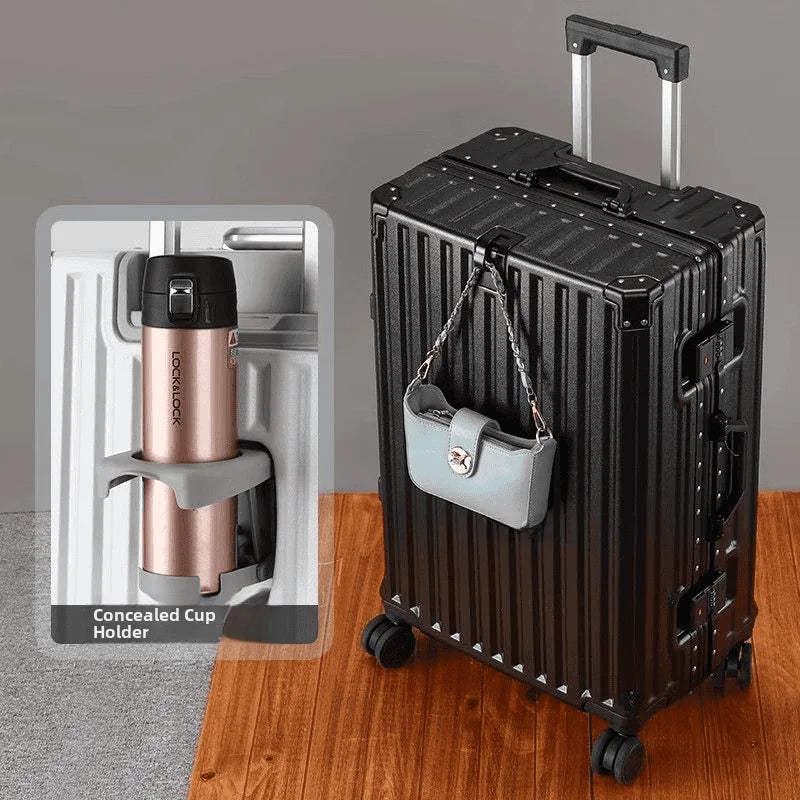 Aluminum Frame Travel Suitcase Faionable Multi-Functional Lage with Cup Holder Universal Wheel Carry-On for Men And Women Aimak Store