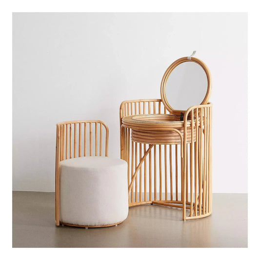 Nordic modern rattan dressing table set make up vanity tables bedroom furniture