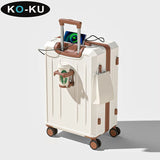 KO-KU 2024 Suitcase Set Female 20 Inch Boarding Suitcase USB/Type-C Port Water Cup Holder 26/28 inch Male Large Capacity Luggage Aimak Store