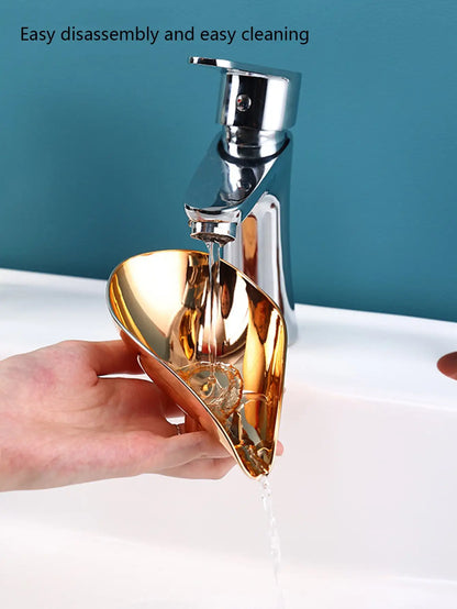 1pc- Gold Leaf shaped Soap tray Bathroom Toilet perforation-free drain soap rack Soap box