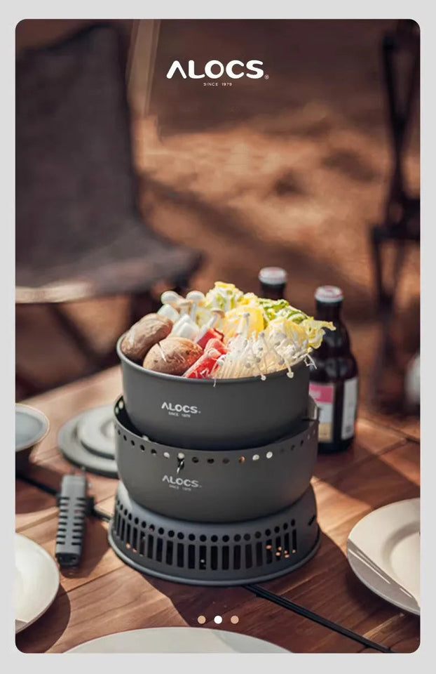 Outdoor Cooking Pot Set ALOCS CW-C05 Camping Portable Easy Storage Picnic Pot With Alcohol Stove Blast Proof Stove Cover Pot Aimak Store