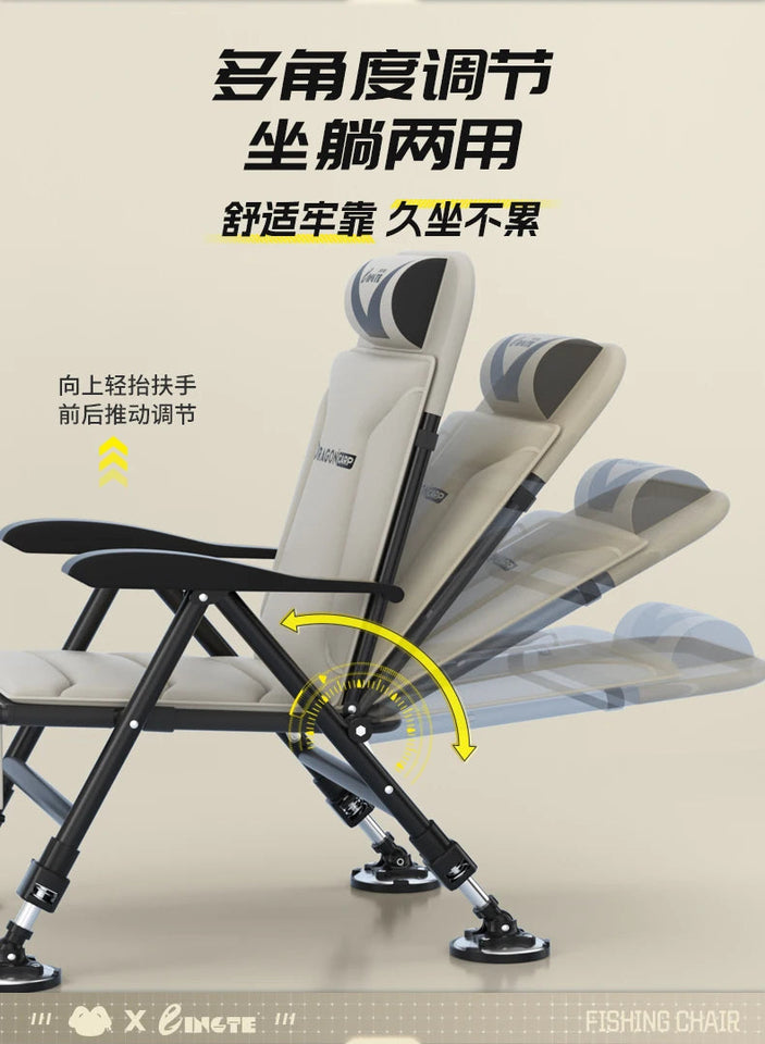 Ultralight European Folding Lounge Chair Fishing All-Terrain Portable Recliner Infinite Height Adjustment Ergo Wide Seat Comfort Aimak Store