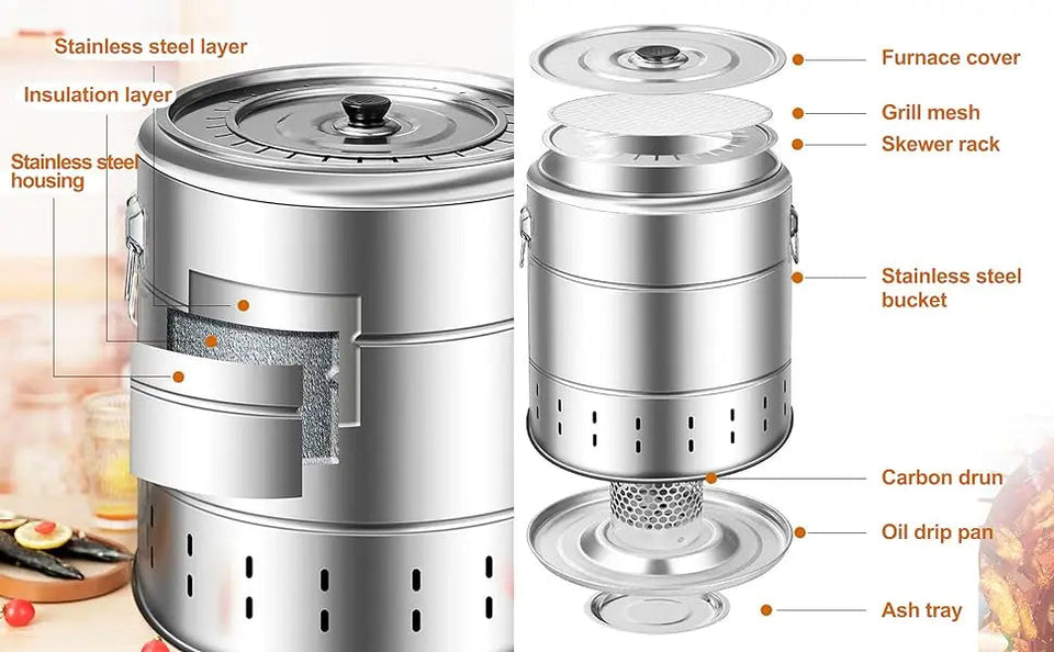 Stainless Steel Wrap-around Grill Charcoal Grill Smokeless Grill Cooking Grate Portable Camping Oven Household Barbecue Tools Aimak Store