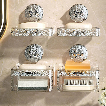 1 suction cup soap box, non perforated wall mounted bathroom shelf, double-layer drainage soap box