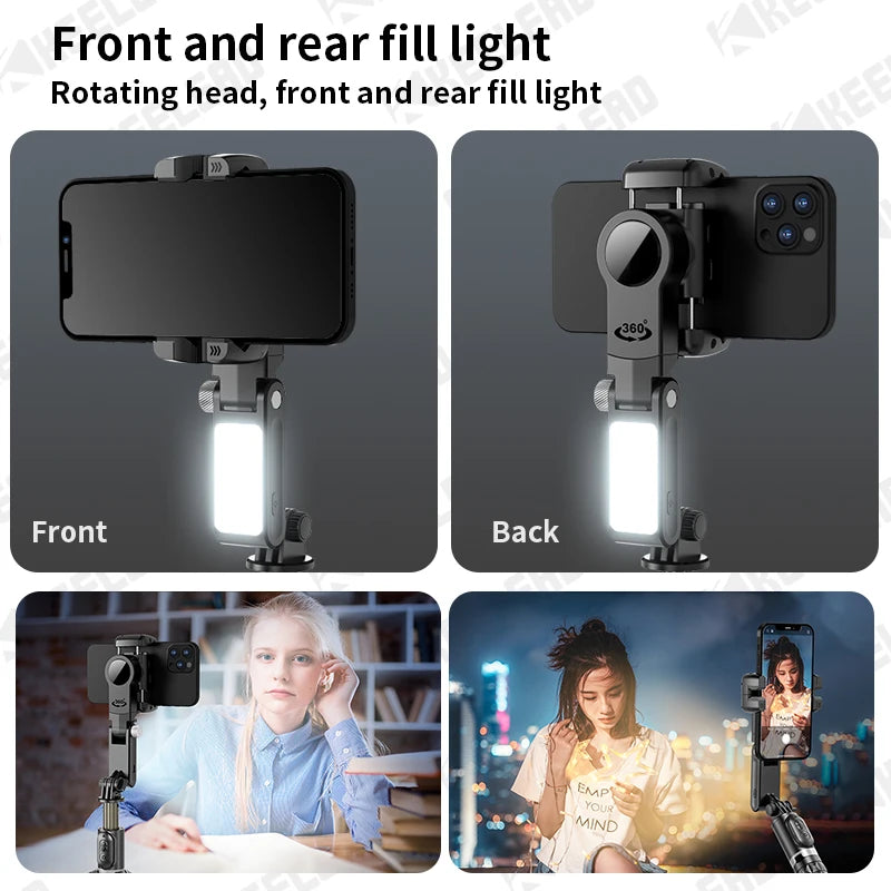 Q18 Desktop Following the shooting Mode Gimbal Stabilizer Selfie Stick Tripod with Fill Light for iPhone Cell Phone Smartphone Aimak Store