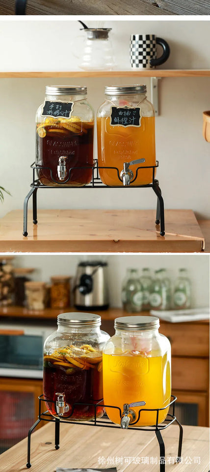 Wholesale Glass Beverage Dispenser Double Square Shaped Metal Stand with Stainless Steel Tap Aimak Store