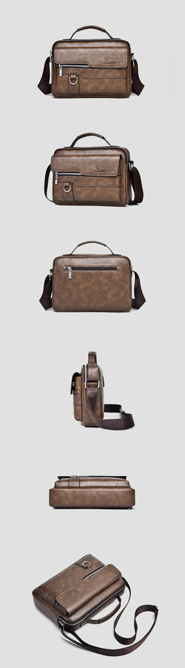 Men'S Briefcase Shoulder Business Square Tote PU Leather Cross Handbag Messenger Crossbody Square Side Phone Pouch Hand Bag Male Aimak Store