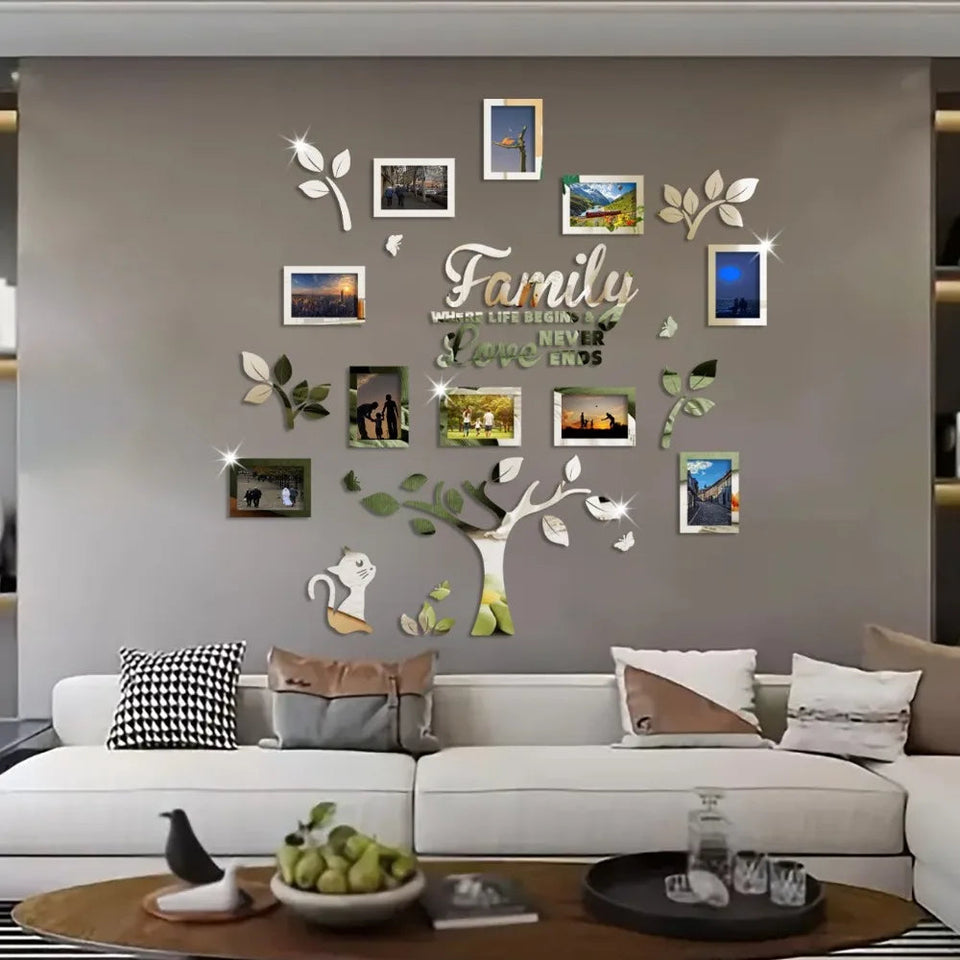 3D New Family Photo Frame Tree Wall Sticker Acrylic Self-adhesive Tree Collage Living Room Bedroom DIY Art Home Decoration Aimak Store