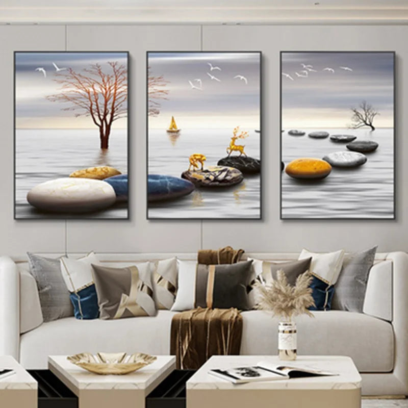 3 Nordic Luxury Ribbon Abstract Wall Art Landscape Modern Poster Print Picture Living Room Home Decorative Painting Aimak Store