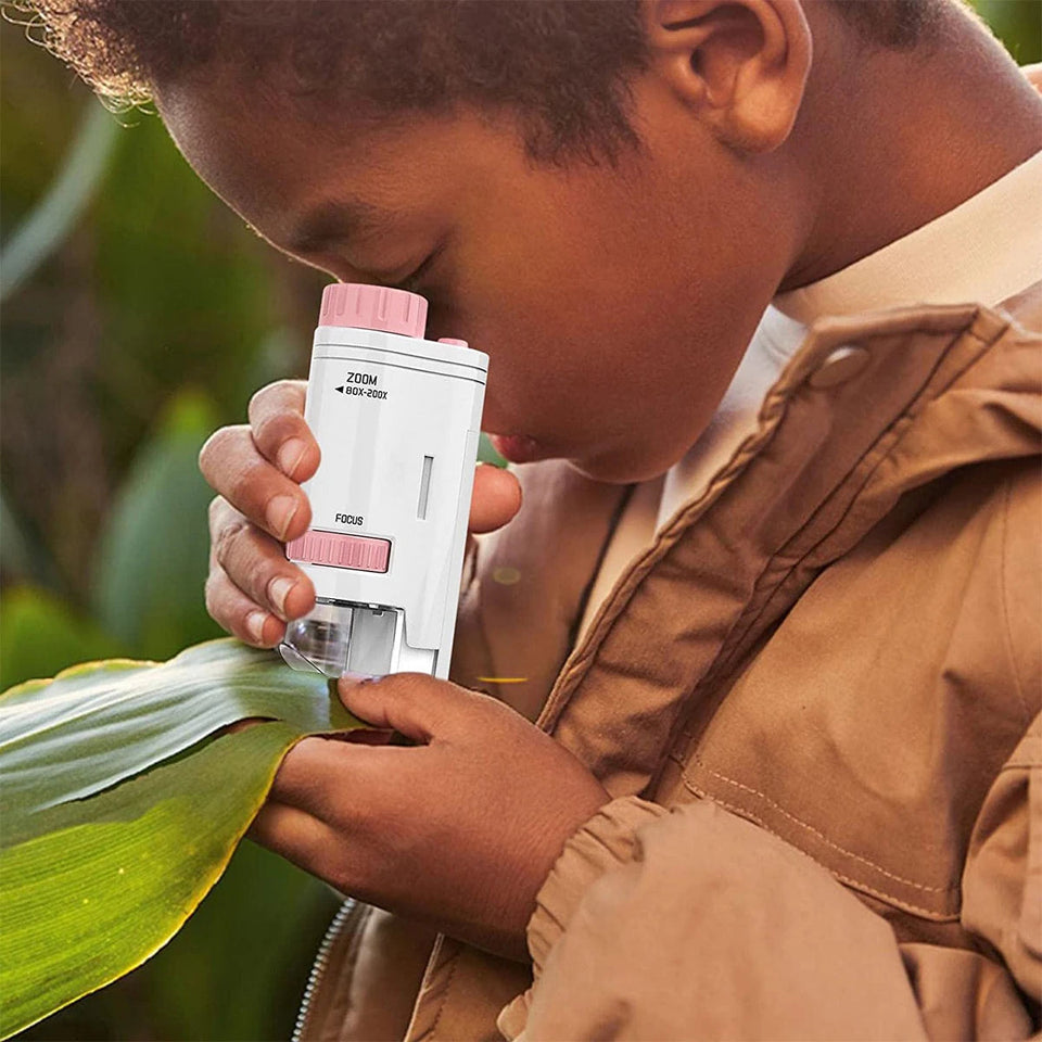 60-200x Pocket Microscope Electric Mini Microscope with LED Light High Definition Children Microscope for Observation Learning Aimak Store