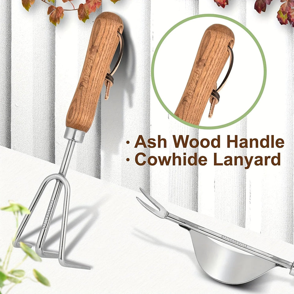 4pcs/set Heavy-duty Garden Tool,Durable Stainless Steel And A Sturdy Wooden Handle. Includes Hand Shovel, Trowel, Garden Rake Aimak Store
