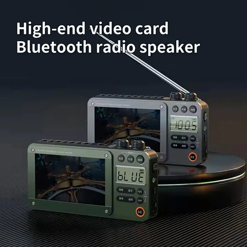 Portable Retro FM/MW/SW Radio Receiver with 4.3inch Screen Video Music Player Bluetooth Speaker Supports TF Card & USB AM Band Aimak Store