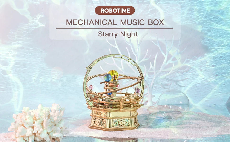 Robotime Rokr Music Box 3D Puzzle Wooden Model Kits Mechanical Building Craft Kits for Children Kids - AMK51 Starry Night Aimak Store