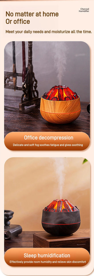 2024 New 300ML Artificial Charcoal Fire Air Humidifier Aroma Diffuser Mist Sprayer Mini Diffuser with Night Light for Home Aimak Store