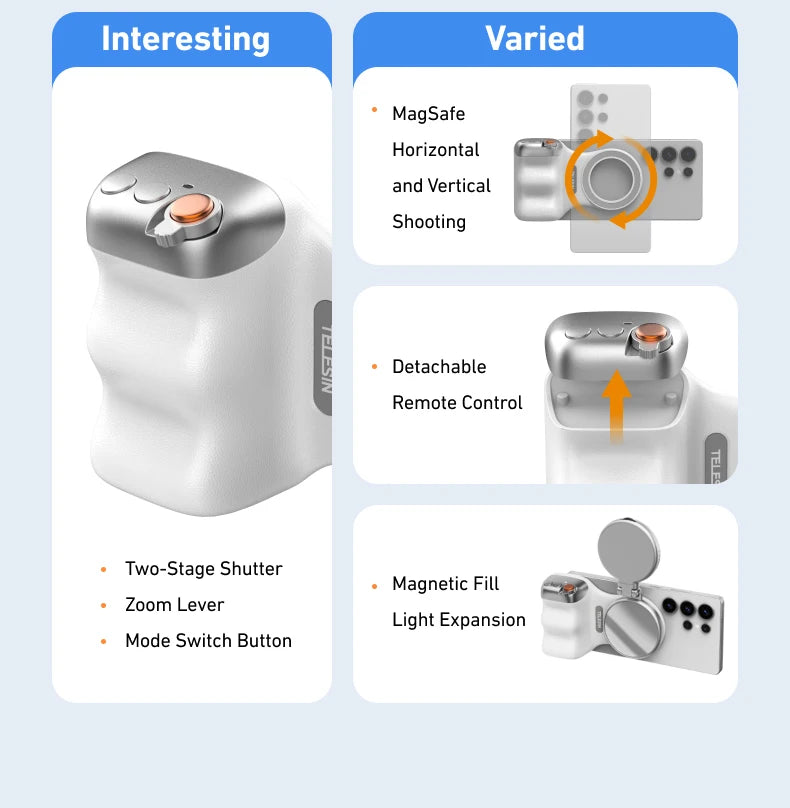 TELESIN Magnetic Phone Camera Shoot Hand Grip Phone Holder Shooting Aid Remote Control Handle for Iphone HUAWEI SAMSUNG Phone Aimak Store