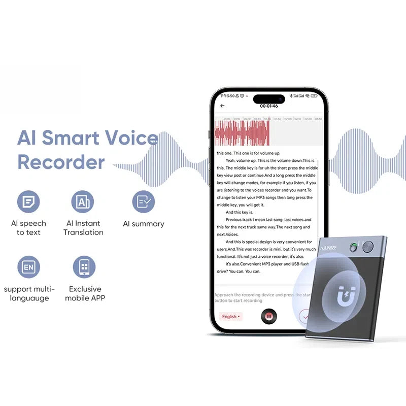 AI powered Voice Recorder  Summarize Instant Translation by ChatGPT  68 Languages,64GB Audio Recorder Magnetic for mobile phone Aimak Store